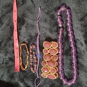 4 Elegant Gold and Purple Bracelet Set & 1 Stretch Necklace